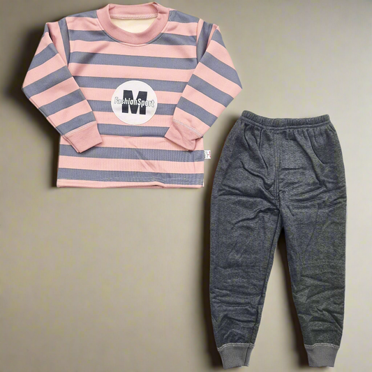 2 Pieces - Printed Set - Gray & Pink - Sport