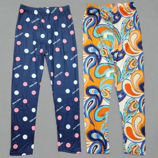 Bundle of 2 - Printed Tights - Navy Blue Circles & Orange Leaves - 6 to 7 Years