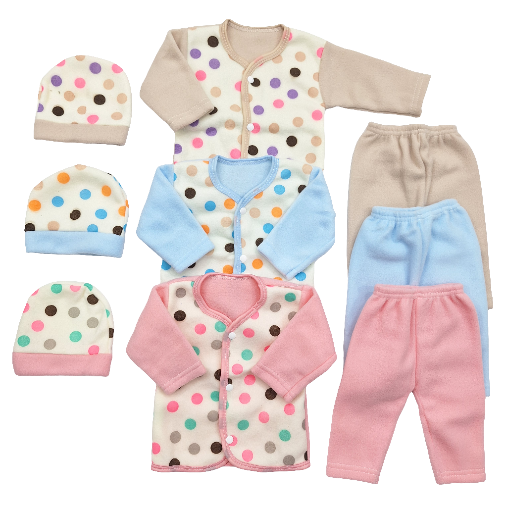 B&B - Pack of 3 Newborn Night Suits - Circles - Pink Blue Brown