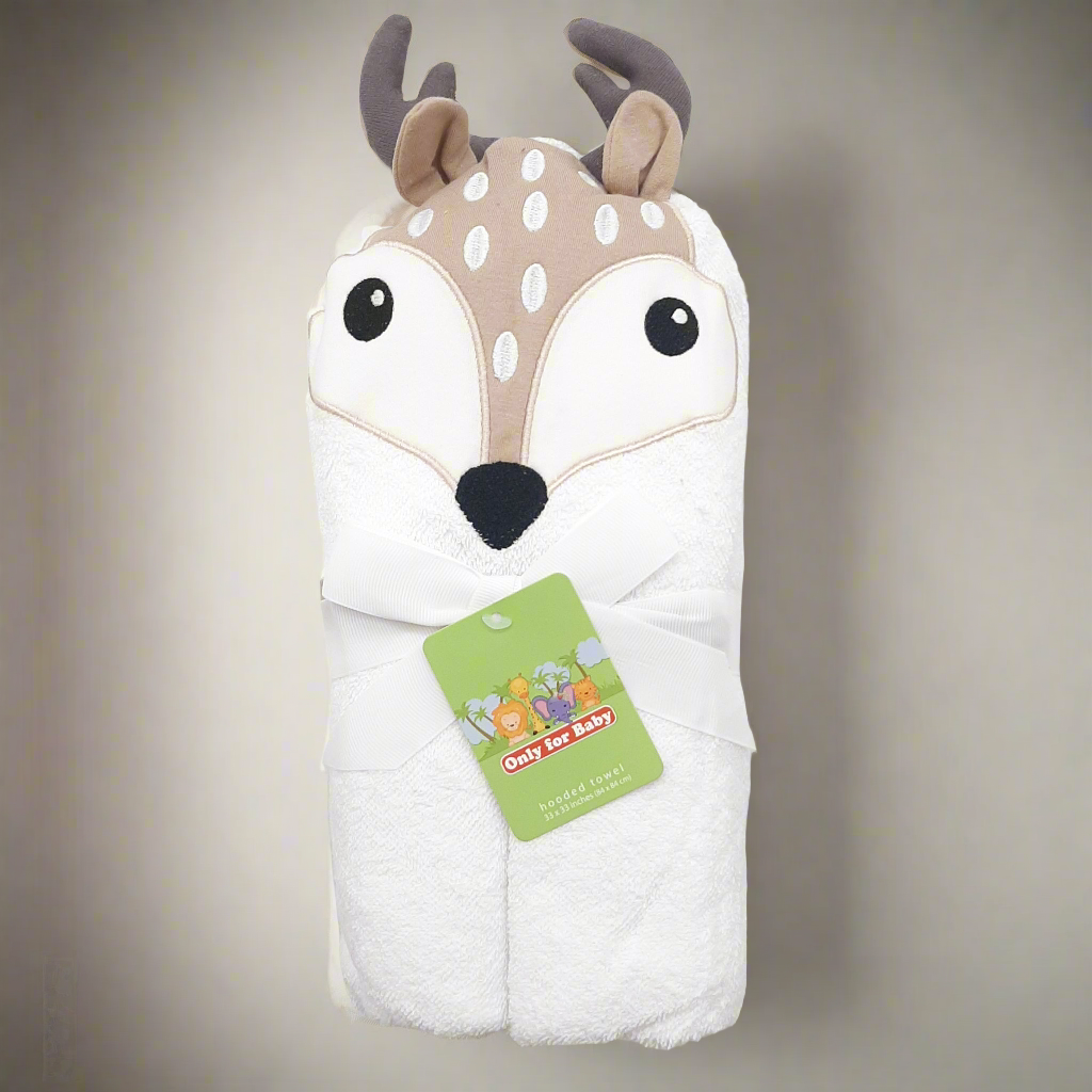 Baby Hooded Bath Towel - White - Deer