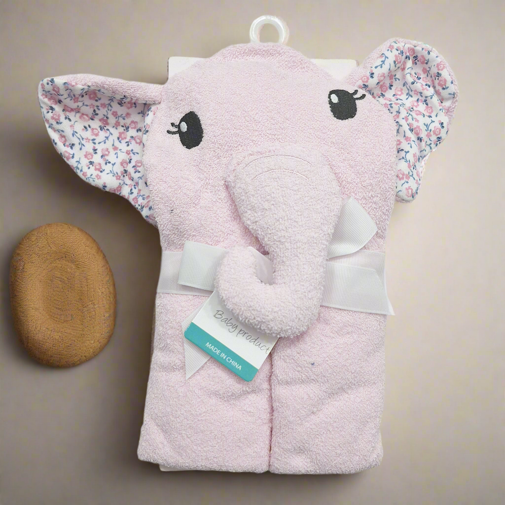 Baby Hooded Bath Towel - Pink - Elephant