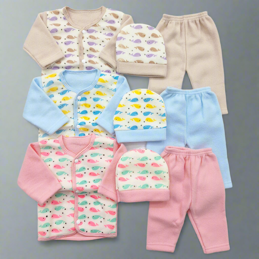 B&B - Pack of 3 Newborn Night Suits - Fish - Blue Pink Brown