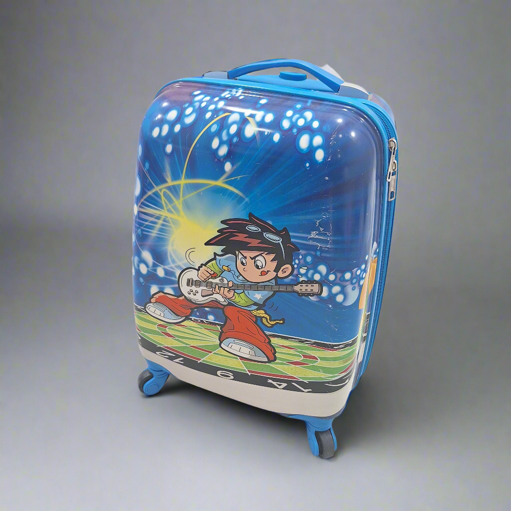 4 Wheels - Kids Travel Trolley - Blue - Piano Boy