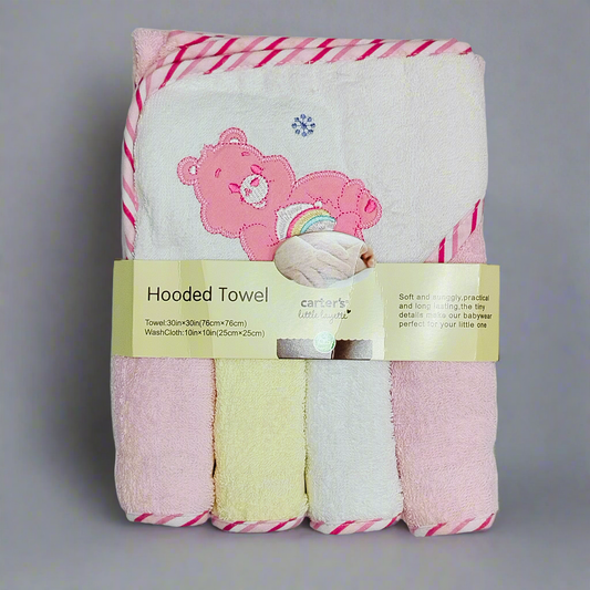 5 Pieces Bath Towel Gift Set - Pink - Bear