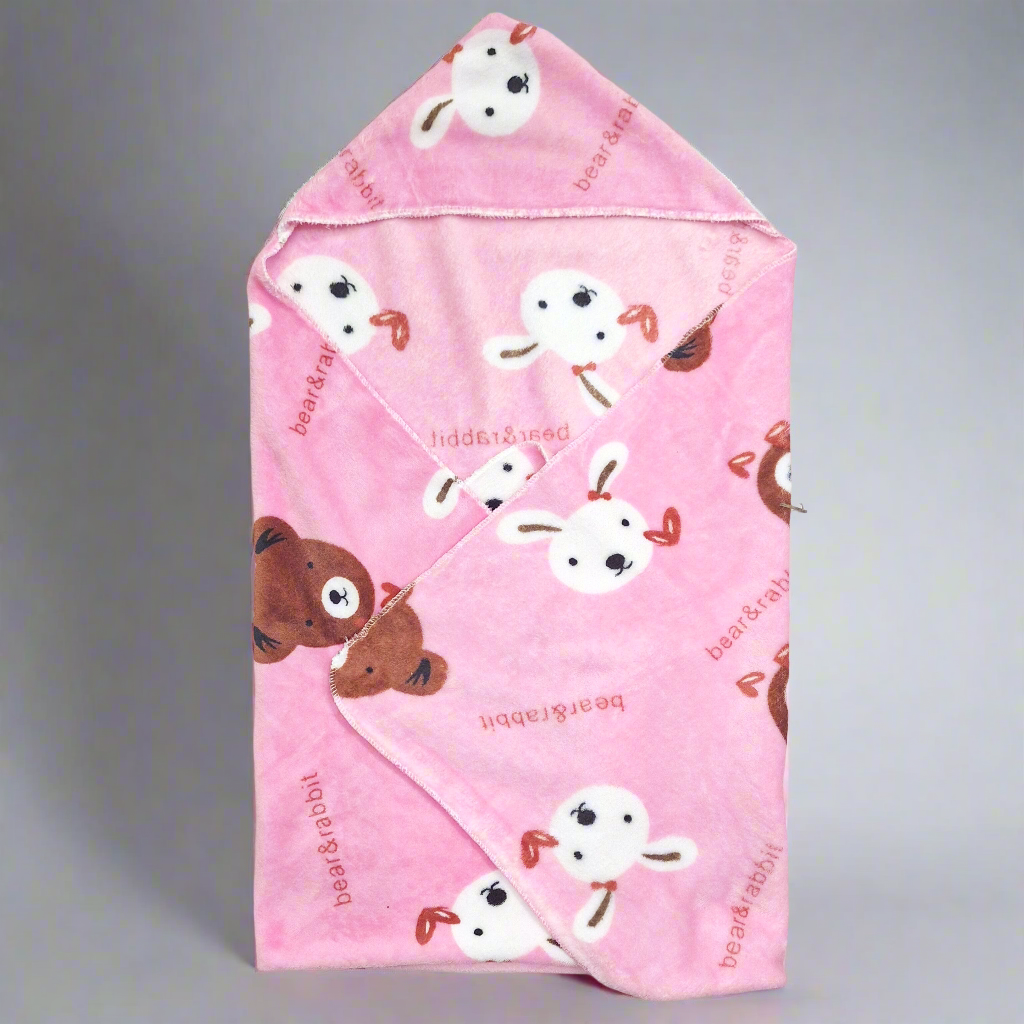 Plush Wrapping Sheet - Pink - Rabbit & Bear