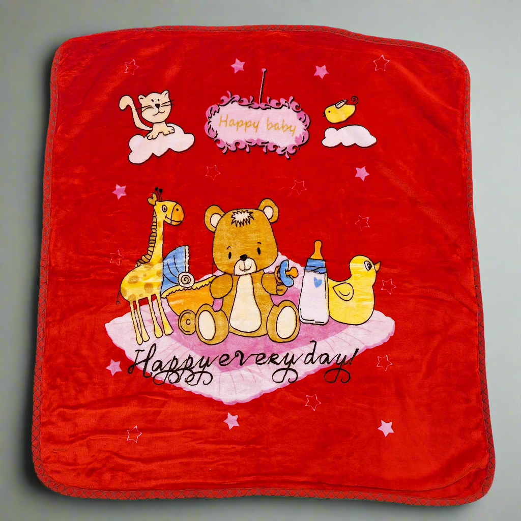 Little Nights - Baby Blanket - Red - Giraffe & Bear - Medium