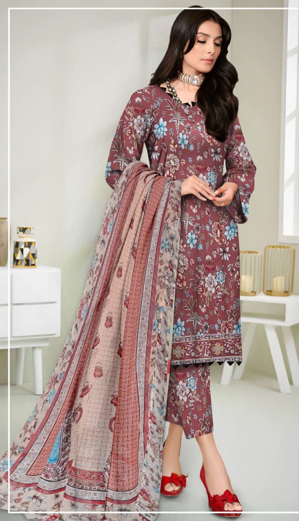 3 Piece Unstitched Lawn Maria B. (Mahroon Dull)