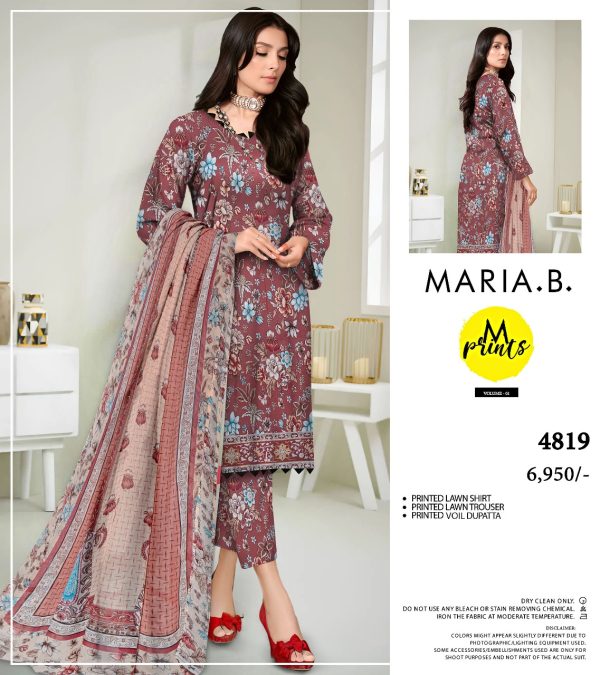 3 Piece Unstitched Lawn Maria B. (Mahroon Dull)