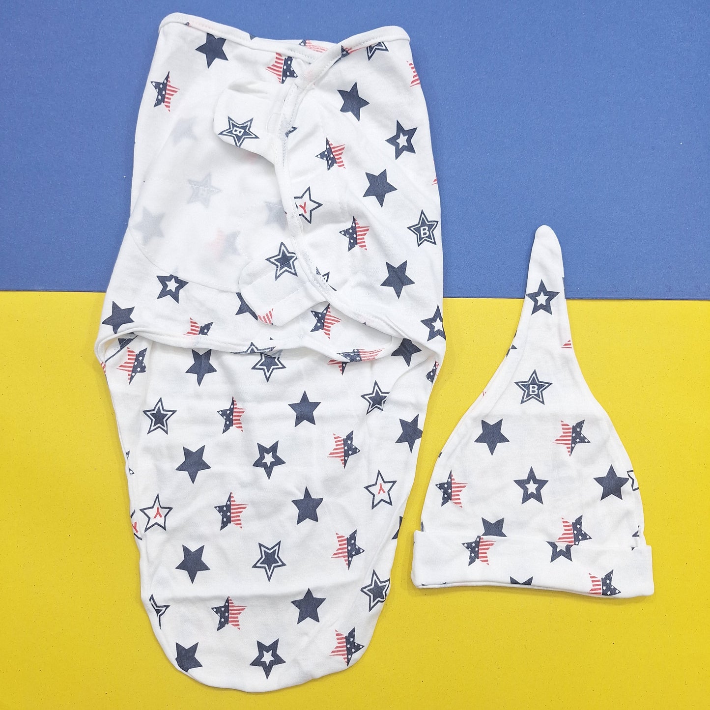 Swaddle With Cap - Blue & Red Stars