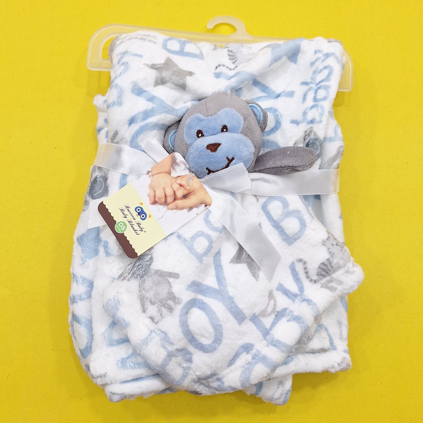 Raccoon Baby - Blanket - Monkey & Alphabets - Blue & White