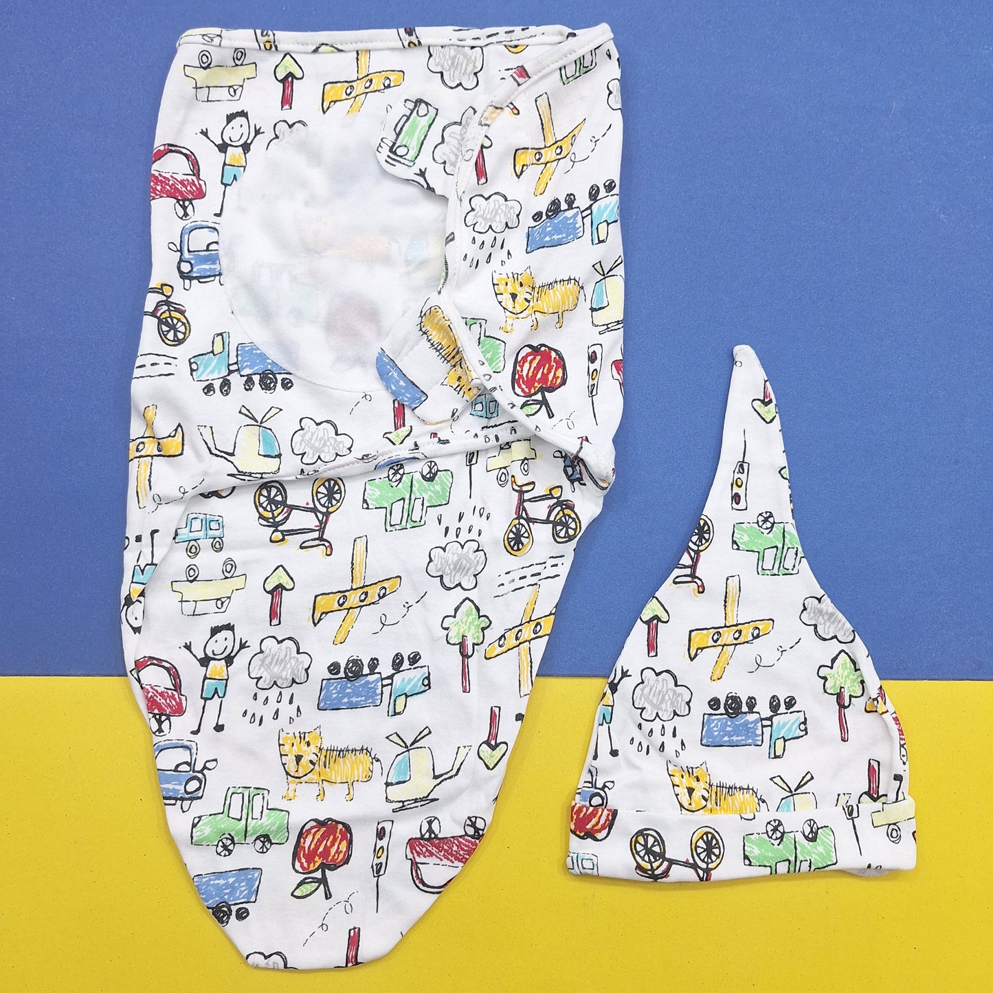 Swaddle With Cap - Clouds & Vehicles