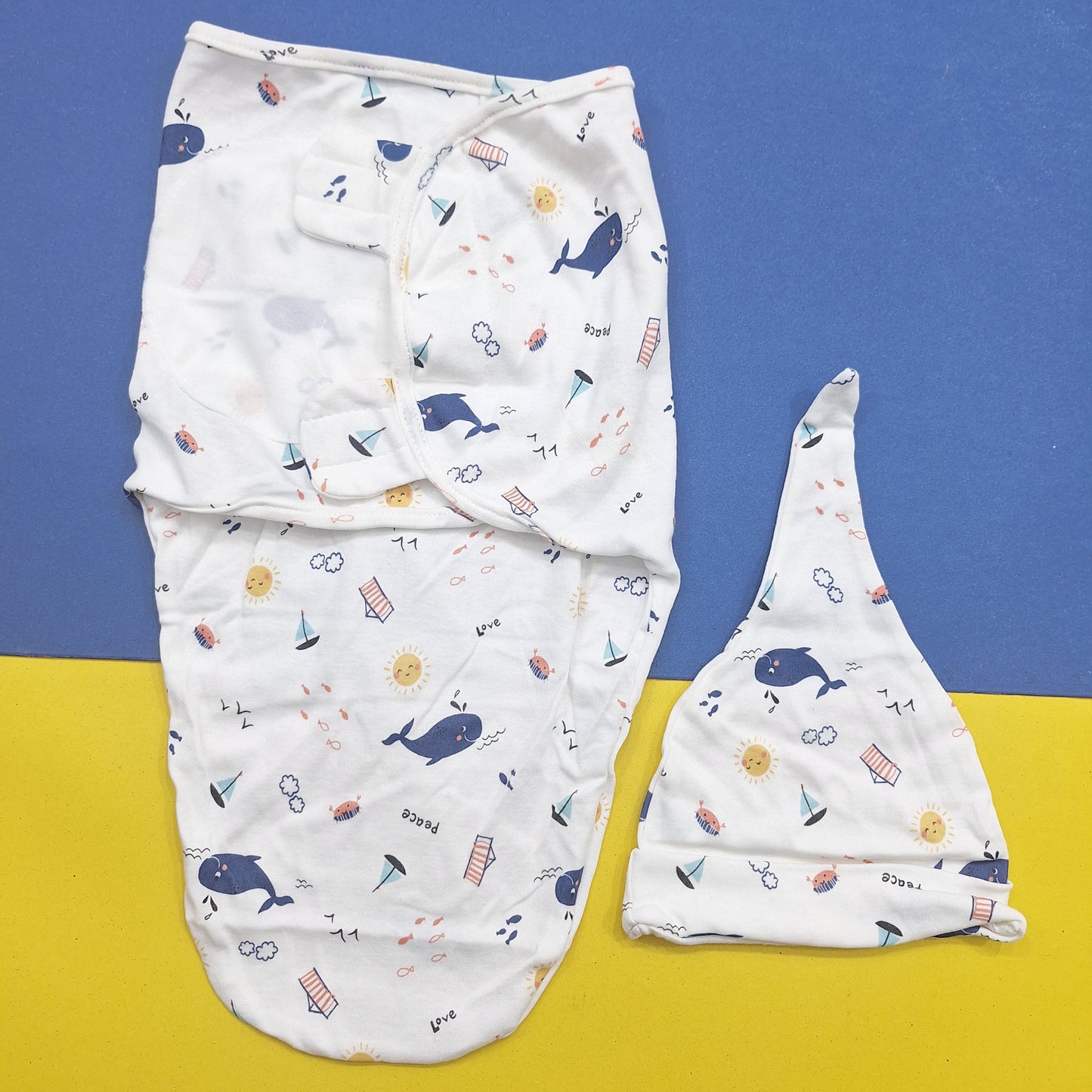 Swaddle With Cap - Blue - Whale