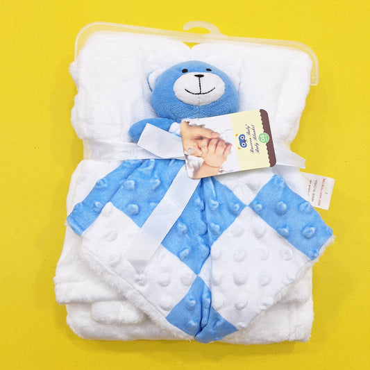 Raccoon Baby - Blanket - Bear - White & Blue