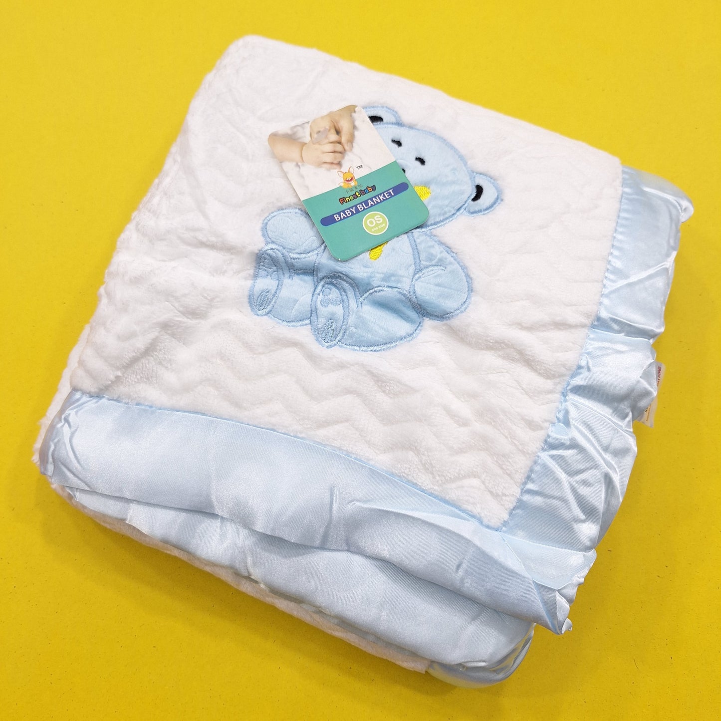 Raccoon Baby - Fur Blanket - White - Blue Bear